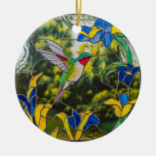 Buntglas Kunst, Kolibri Buntglas Keramik Ornament