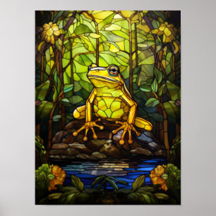 Buntglas-Laubfrosch-Dschungelteich-Fenster Poster