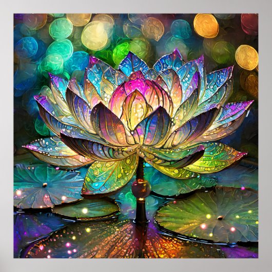 Buntglas Lebendige Lotusblume Poster (Vorne)