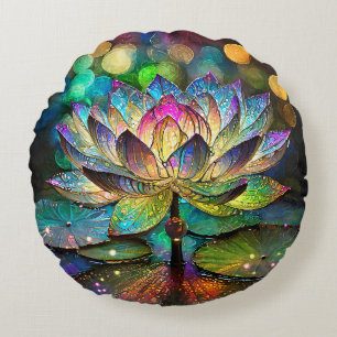 Buntglas Lebendige Lotusblume Rundes Kissen