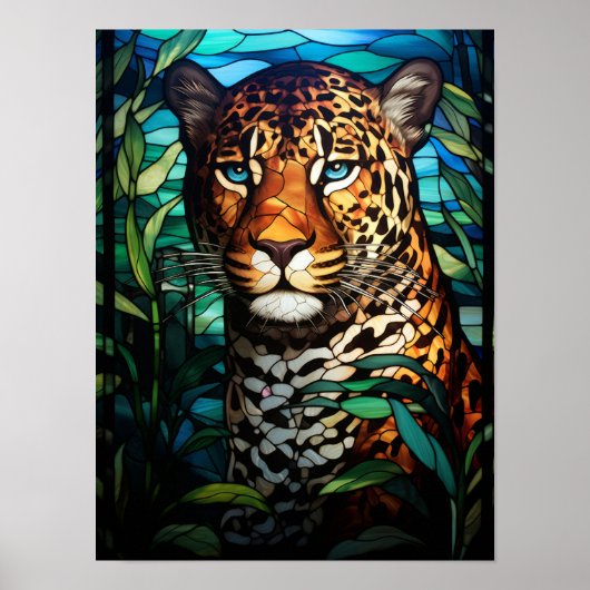 Buntglas-Leopard-Dschungelkatzen-Dekor Poster (Vorne)