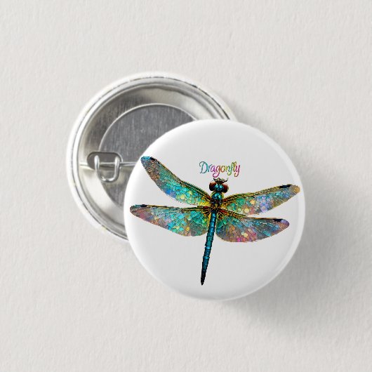Buntglas Libelle Button (Vorne & Hinten)