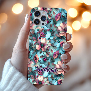 Buntglas lila blau floral iPhone 16 hülle