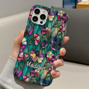 Buntglas lila floral iPhone 16 hülle