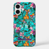Buntglas lila türkisfarbenes florales Kunstmuster Case-Mate iPhone Hülle (Rückseite)