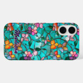Buntglas lila türkisfarbenes florales Kunstmuster Case-Mate iPhone Hülle (Rückseite (Horizontal))
