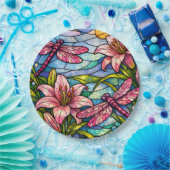 Buntglas-Lilien und Libellen Rosa Pappteller (Party)