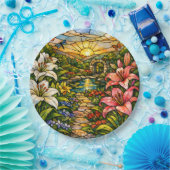 Buntglas-Lilien und Sonnenschein Pappteller (Party)