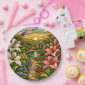 Buntglas-Lilien und Sonnenschein Pappteller (Party)
