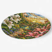 Buntglas-Lilien und Sonnenschein Pappteller (Schrägansicht)