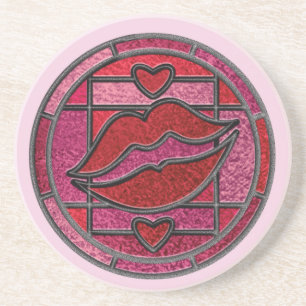 Buntglas-Lippen & -Herzen Rosa Valentins-Coaster Getränkeuntersetzer