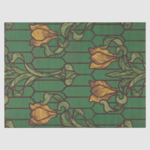Buntglas-Look Floral Art Nouveau grün orange Seidenpapier