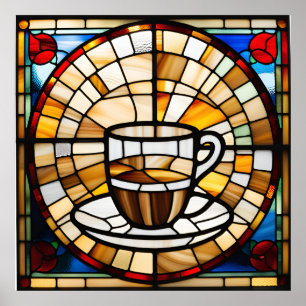 Buntglas-Look-Kaffeetassendesign Poster