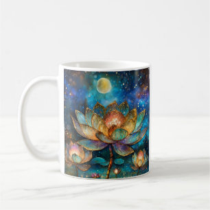 Buntglas-Lotusblüten im Mondlicht Kaffeetasse