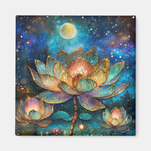 Buntglas-Lotusblüten im Mondlicht Magnet