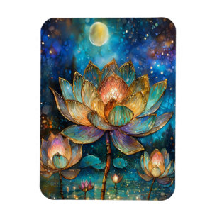 Buntglas-Lotusblüten im Mondlicht Magnet