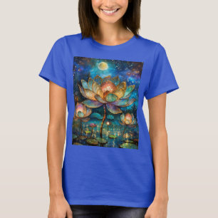 Buntglas-Lotusblüten im Mondlicht T-Shirt