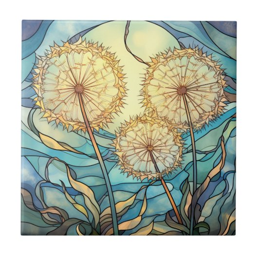 Buntglas-Löwenzahn-Illustration Fliese (Vorderseite)