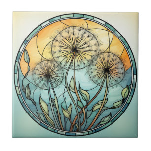 Buntglas-Löwenzahn-Illustration Fliese