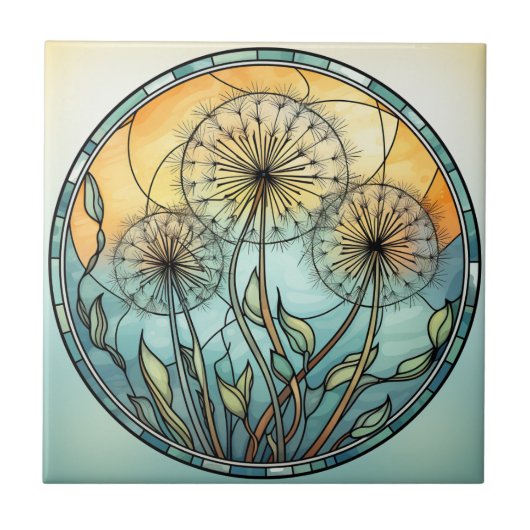 Buntglas-Löwenzahn-Illustration Fliese (Vorderseite)