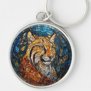 Buntglas-Luchs-Porträt Schlüsselanhänger