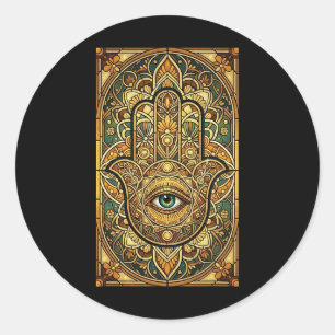 Buntglas-Mandala-Hamsa-Hand spirituelle Meditation Runder Aufkleber