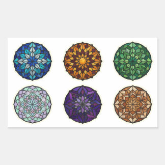 Buntglas-Mandala-Ornamente Rechteckiger Aufkleber