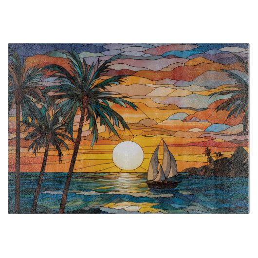 Buntglas Meer und Schiff Schneidebrett (Vorderseite)