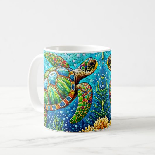 Buntglas-Meereschildkröte Kaffeetasse (Vorderseite Links)