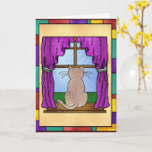 Buntglas-Miezekatze Karte (Gelbe Blume)