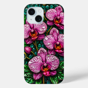 Buntglas mit rosa Orchideen Case-Mate iPhone Hülle
