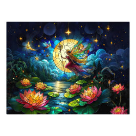 Buntglas Mondlicht Flug Fee Fotodruck