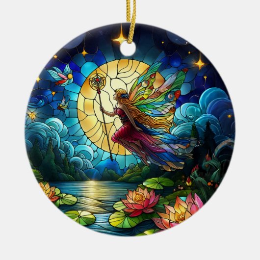 Buntglas Mondlicht Flug Fee Keramik Ornament (Vorne)