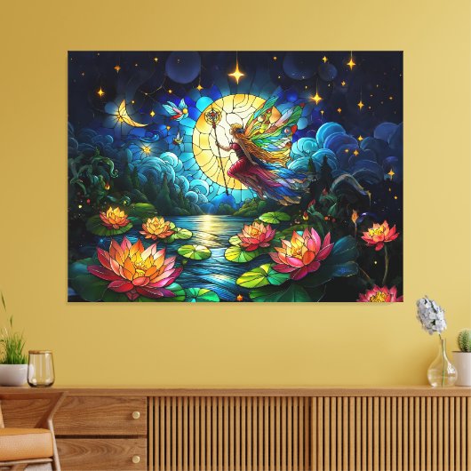 Buntglas Mondlicht Flug Fee Leinwanddruck (Insitu (Wohnzimmer))
