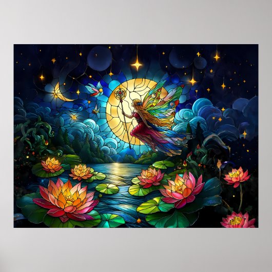 Buntglas Mondlicht Flug Fee Poster (Vorne)