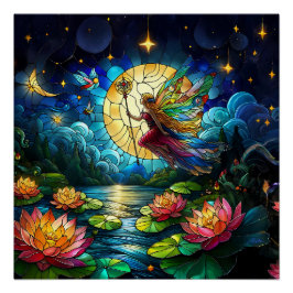 Buntglas Mondlicht Flug Fee Poster
