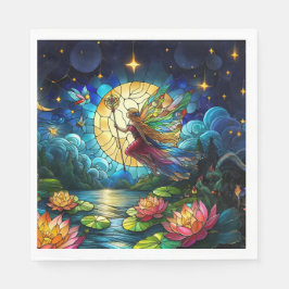 Buntglas-Mondlicht-Flug-Fee Serviette