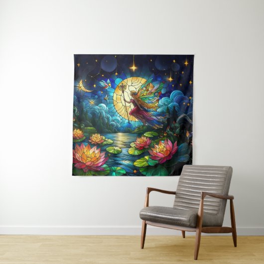 Buntglas Mondlicht Flug Fee Wandteppich (Beispiel)