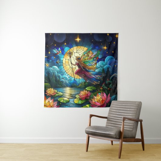Buntglas Mondlicht Flug Fee Wandteppich (Beispiel)