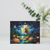 Buntglas-Mondlicht-Flugfee Postkarte (Stehend Vorderseite)