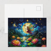 Buntglas-Mondlicht-Flugfee Postkarte (Vorne/Hinten)