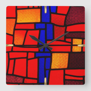 Buntglas-Mosaik Quadratische Wanduhr