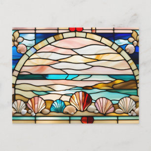 Buntglas-Muscheln Abstrakte Illustration Postkarte