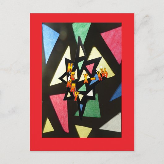 Buntglas-Muster-Weihnachtsstern-Rot-Postkarte Feiertagspostkarte (Vorderseite)