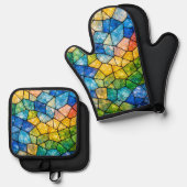 Buntglas Ofenhandschuh & Topflappen-Set (Vorderseite/Rückseite)