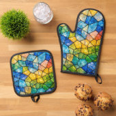 Buntglas Ofenhandschuh & Topflappen-Set (Oben Unten)