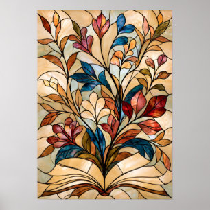 Buntglas Offenes Buch Florale Kunst für Bücherlieb Poster