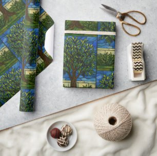 Buntglas-Olivenbaum-Geschenkpapier – Natur  Geschenkpapier