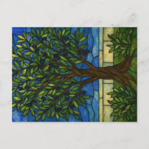 Buntglas-Olivenbaum-Kunstpostkarte – Öko-Natur Postkarte