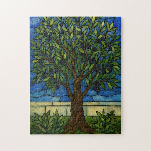 Buntglas-Olivenbaum-Puzzle – Natur Puzzle (Vertikal)